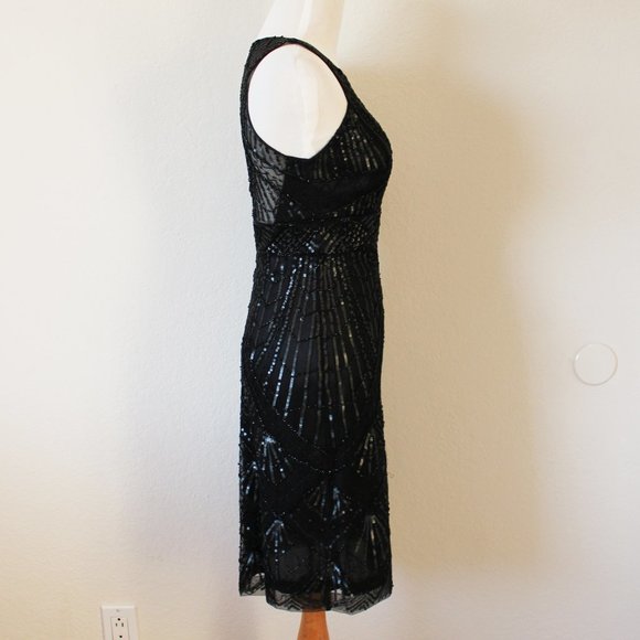 NEW Sue Wong 1920s Gatsby Art Deco Black Beaded & Sequined Cocktail Dress 0 - Picture 5 of 12